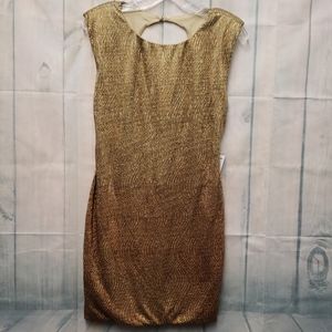 New as you wish gold metalic open back dress